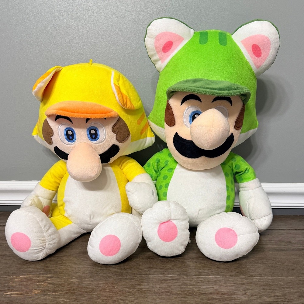 Nintendo Super Mario Cat Mario & Cat Luigi  Plush Set Stuffed Animal Toy Lot